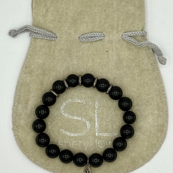 Sheyl Lowe Onyx Bracelet with 5 Diamond Rondelles w/pouch - Picture 3 of 3